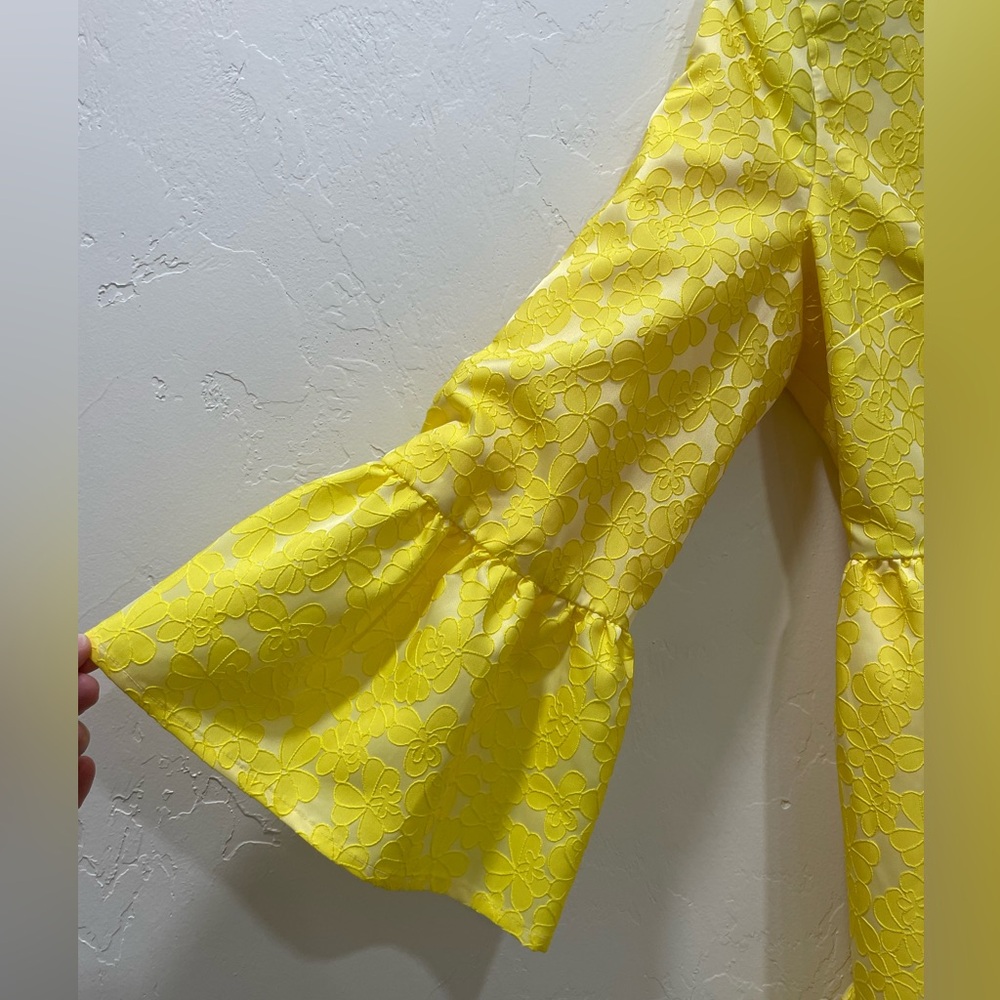 Halogen X Atlantic-Pacific Floral Jacquard Swing Jacket Yellow Medium Dressy - Picture 7 of 16